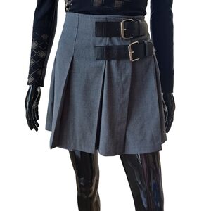 Rest & Recreation Gray Pleated Mini Skirt with Buckles | Made in Korea | Size 2
